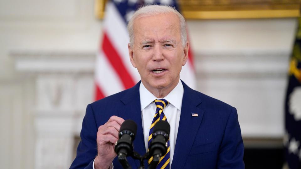 President Joe Biden speaks about reaching 300 million COVID-19 vaccination shots, in the State Dining Room of the White House, Friday, June 18, 2021, in Washington. (AP Photo/Evan Vucci) ORG XMIT: DCEV311