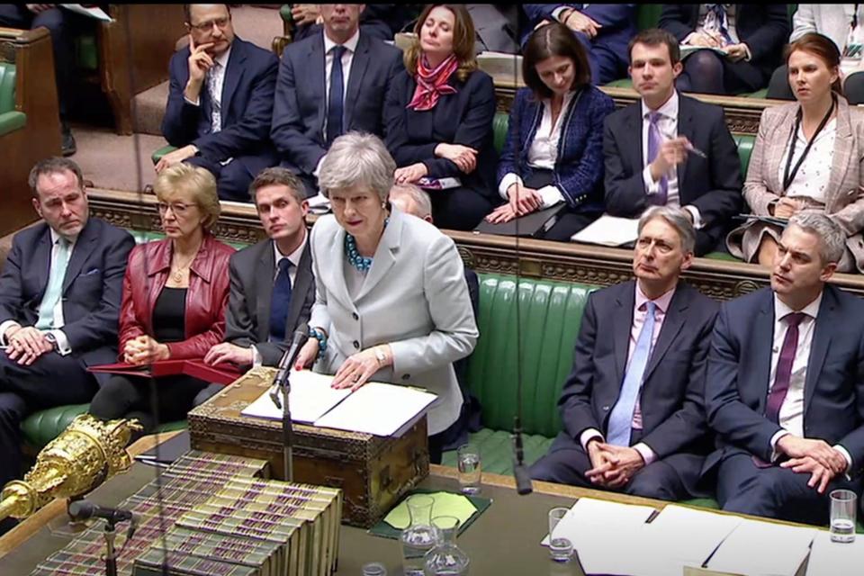 Mrs May delivers a statement in Parliament on Monday (REUTERS)