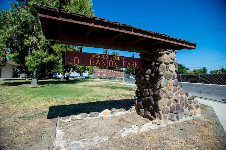 A groundbreaking ceremony for a project that calls for renovations to Del Hale Hall and the relocation of the Dos Palos branch of the Merced County Library, is held at O’Banion Park in Dos Palos, Calif., on Wednesday, Aug. 2, 2023.