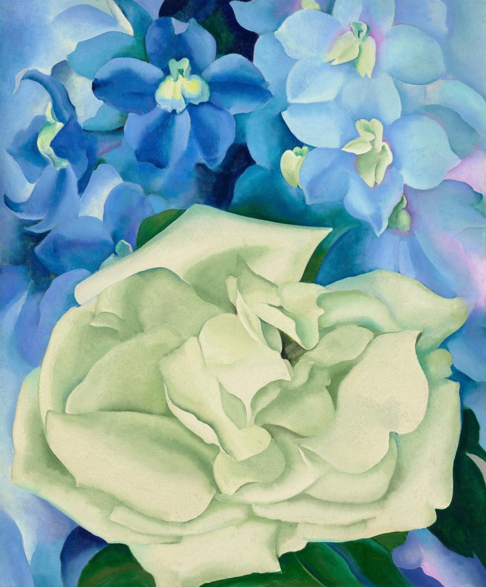 Georgia O'Keeffe, "White Rose with Larkspur No. 1"