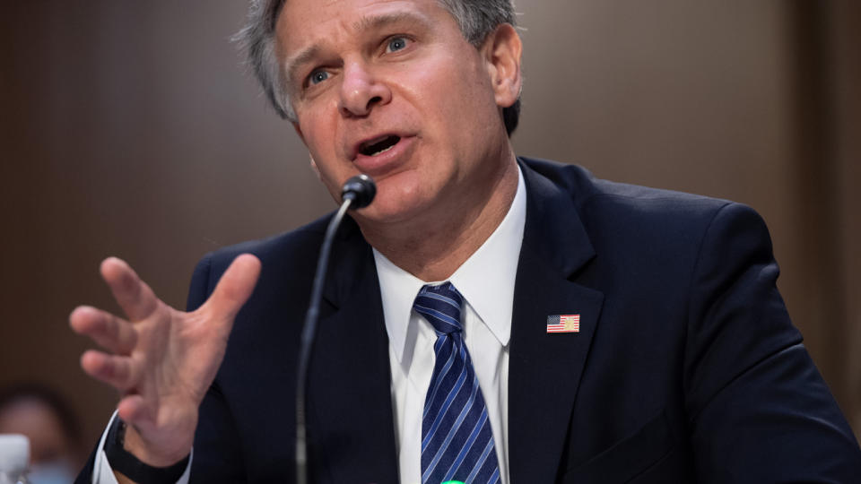 FBI Director Christopher Wray testifies during a Senate Judiciary hearing about the bureau's handling of the Larry Nassar sexual abuse investigation on Capitol Hill Wednesday. (Saul Loeb/AFP via Getty Images)