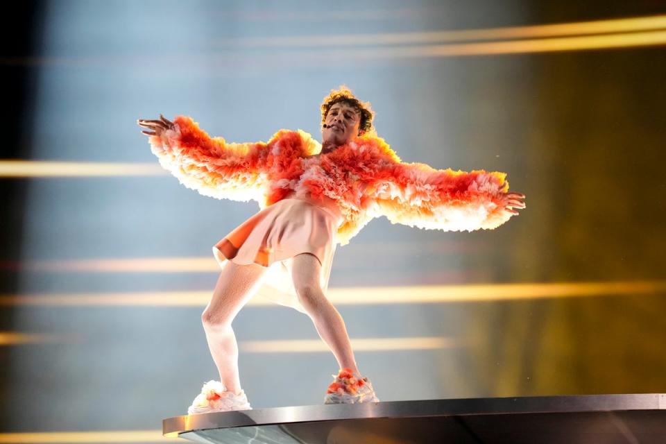 Nemo performs ‘The Code’ during the dress rehearsal for the second Eurovision 2024 semi-final (Copyright 2024 The Associated Press. All rights reserved.)