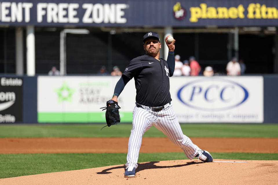 TAMPA, FL - FEBRUARY 26: Nestor Cortes #65 of the New York Yankees pitches during a spring training game against the Minnesota Twins at George M. Steinbrenner Field on February 26, 2024 in Tampa, Florida. (Photo by New York Yankees/Getty Images)