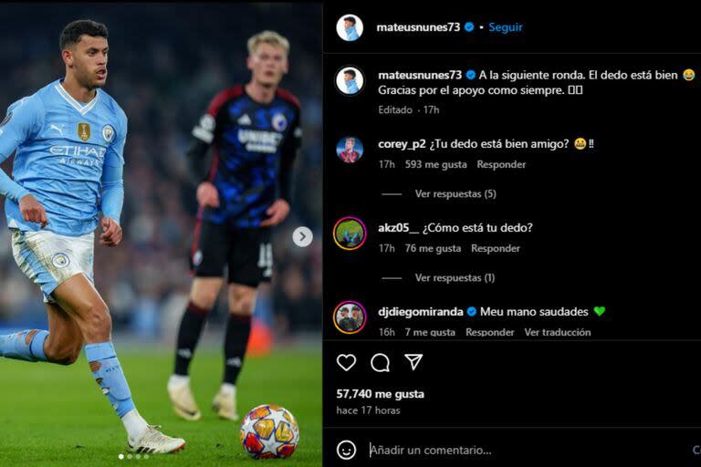 Matheus Nunes habló escuetamente sobre su lesión (Foto Instagram @matheusnunes73)