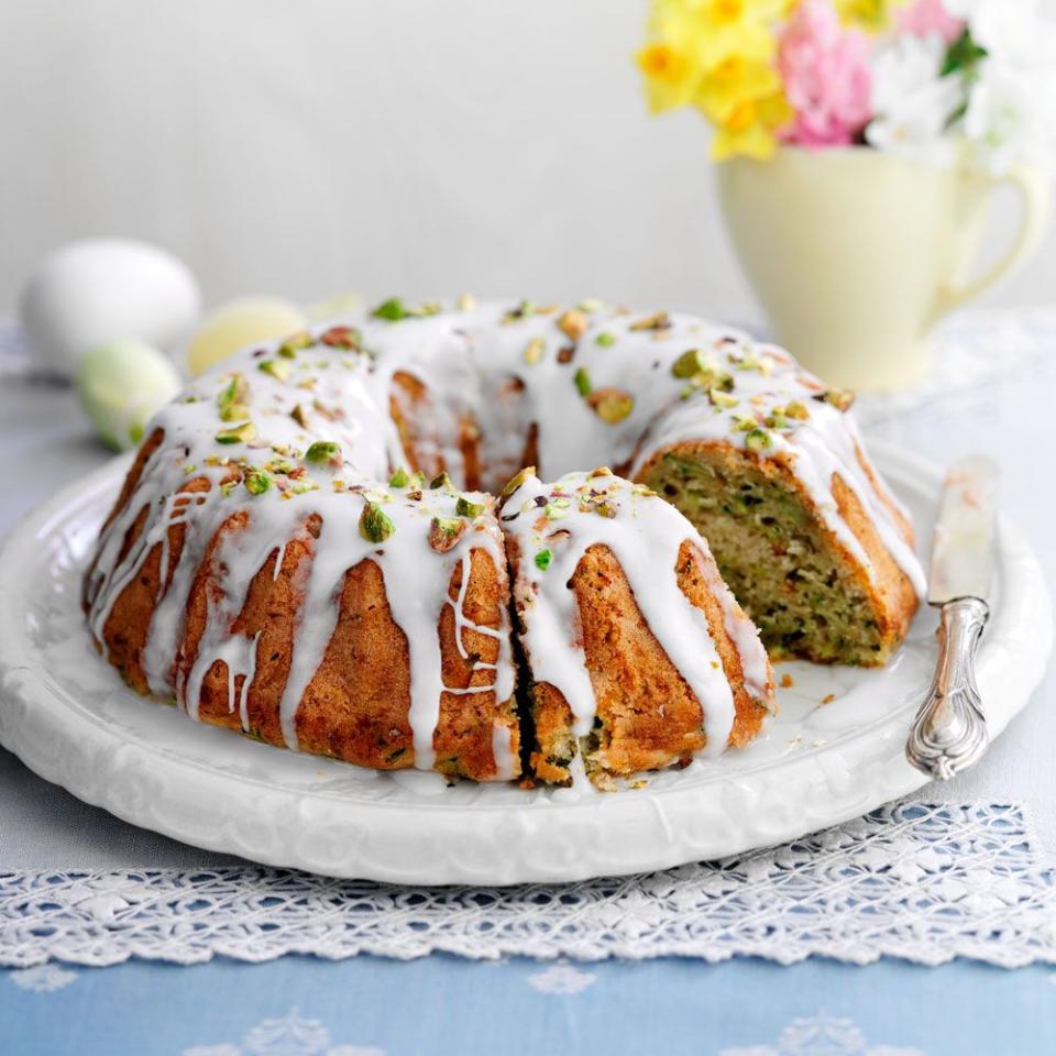 <p>This delicious courgette cake recipe will take just over an hour to make.</p><p><strong>Recipe: <a href="https://www.goodhousekeeping.com/uk/food/recipes/a535359/courgette-cake/" rel="nofollow noopener" target="_blank" data-ylk="slk:Courgette Cake;elm:context_link;itc:0;sec:content-canvas" class="link ">Courgette Cake</a></strong></p>