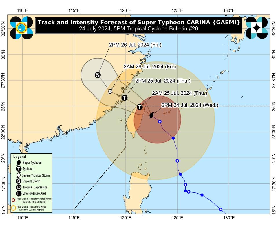 Map shows forecast time of arrival of Typhoon Gaemi (PAGASA)