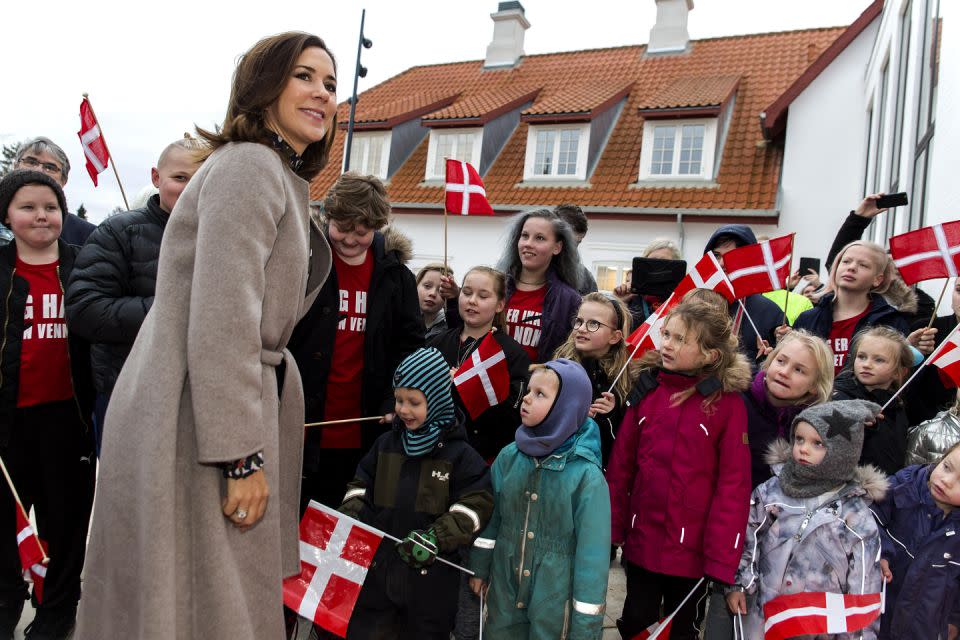 Princess Mary braved the chilly weather as she stepped out to open a children’s charity on Roskilde, Denmark.  Photo: Getty Images