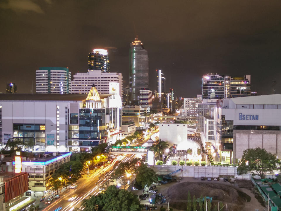 View from Novotel Bangkok Platinum. Erawan Shrine is just down the street. Photo by writer.