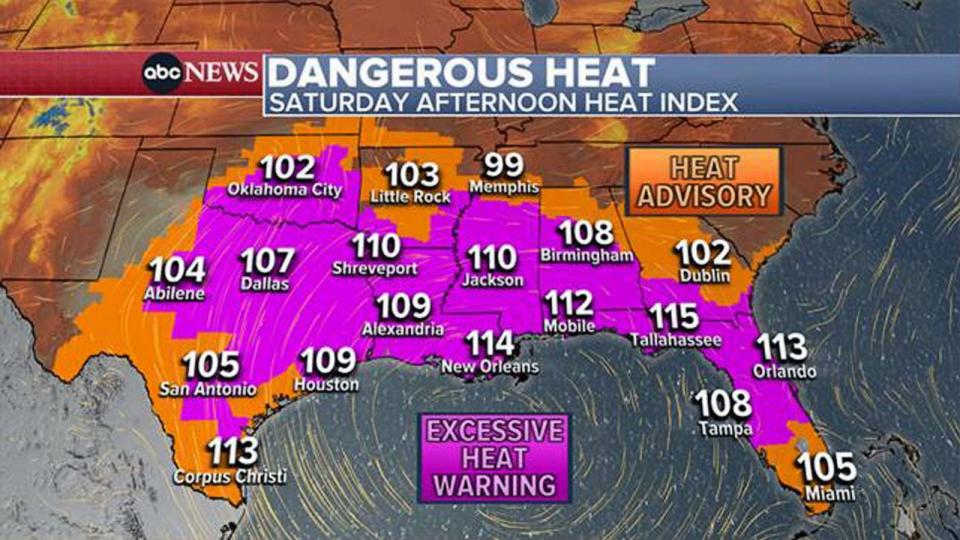 PHOTO: Temperature heat index map for Saturday, Aug. 12, 2023. (ABC News)