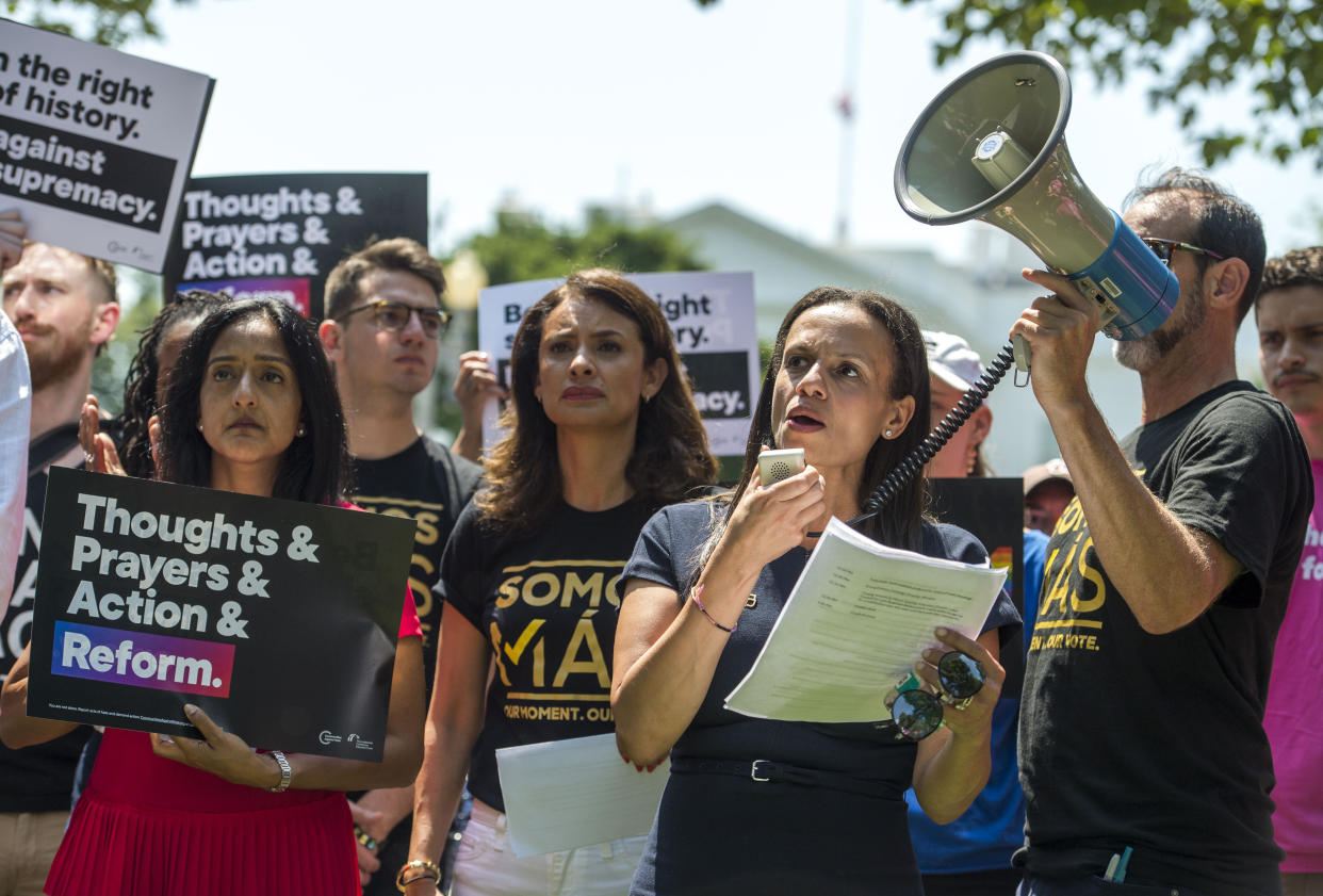 Alexis McGill Johnson, acting president of the Planned Parenthood Action Fund, speaks at a rally against white supremacy in Lafayette Square on August 6, 2019 in Washington, DC. (Marlena Sloss/The Washington Post)