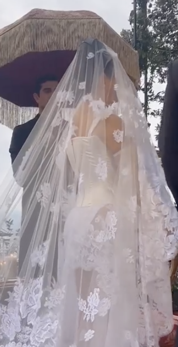 Closeup of Kourtney Kardashian's wedding dress