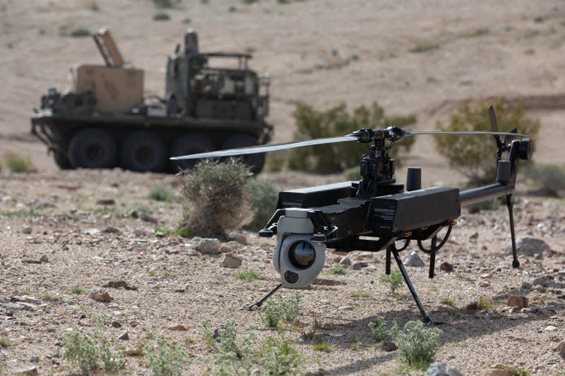 The Ghost-X Unmanned Aircraft System awaits takeoff, during ongoing experimentation at Project Convergence - Capstone 2024, March 11, 2024, at Fort Irwin, Calif. - Photo: U.S. Army photo by Sgt. Charlie Duke