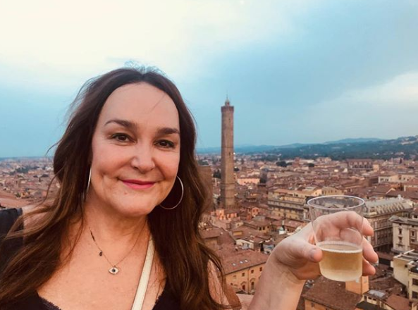 A selfie of radio host Kate Langbroek overlooking the city of Bologna, Italy.