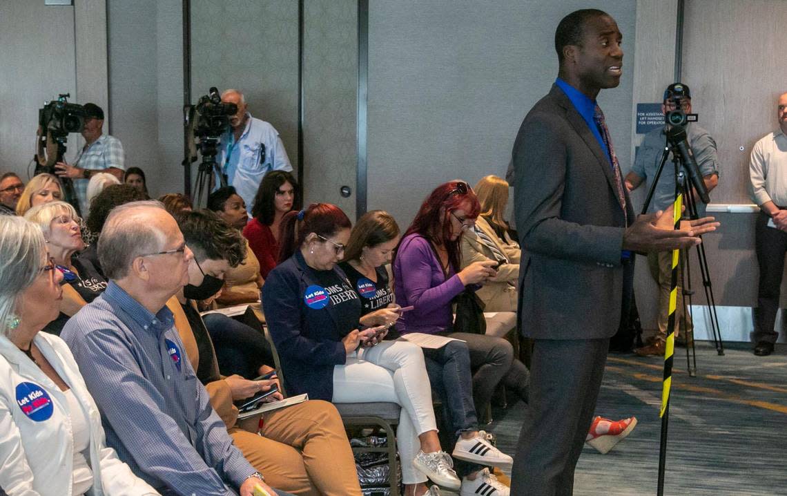 Florida Surgeon General Dr. Joseph Ladapo speaks to the Florida Board of Medicine during a discussion about a proposed rule by the DeSantis administration to ban doctors from performing gender-affirming surgeries on minors or providing puberty blockers.