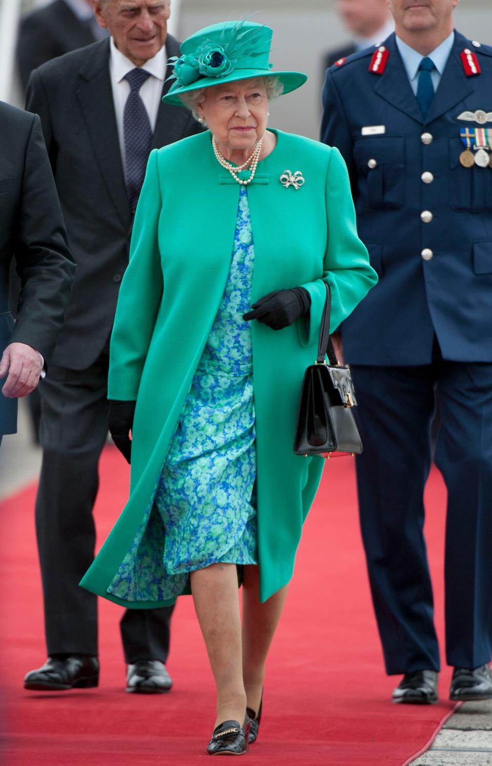 Queen Elizabeth II and Prince Philip, Duke of Edinburgh arrive at Baldonnel Airport on May 17, 2011 in Dublin, Ireland. The Queen's visit, accompanied by The Duke of Edinburgh, is the first by a monarch since 1911.