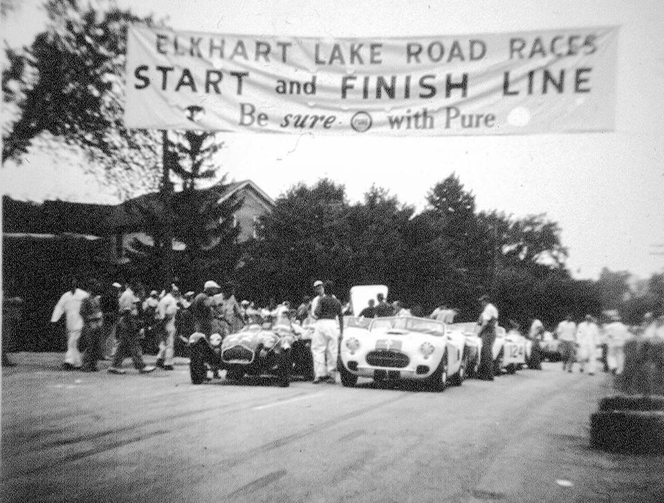 The start and finish line at the 1950 race at Elkhart Lake before Road America was created.