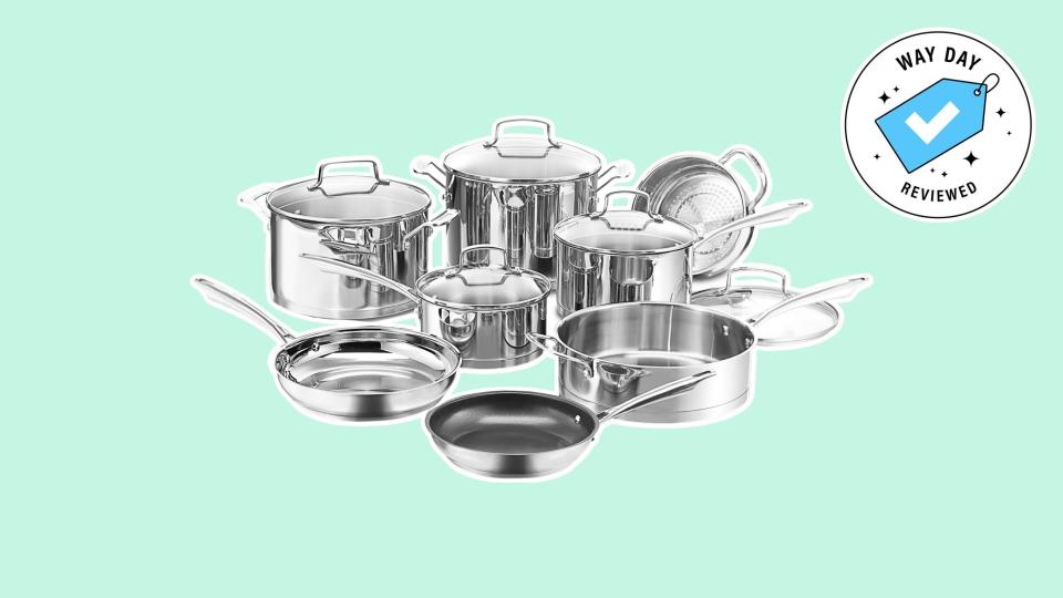 Save over $500 on this 13-piece, stainless steel cookware set at Wayfair.