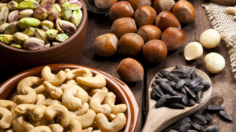 different types of nuts on table