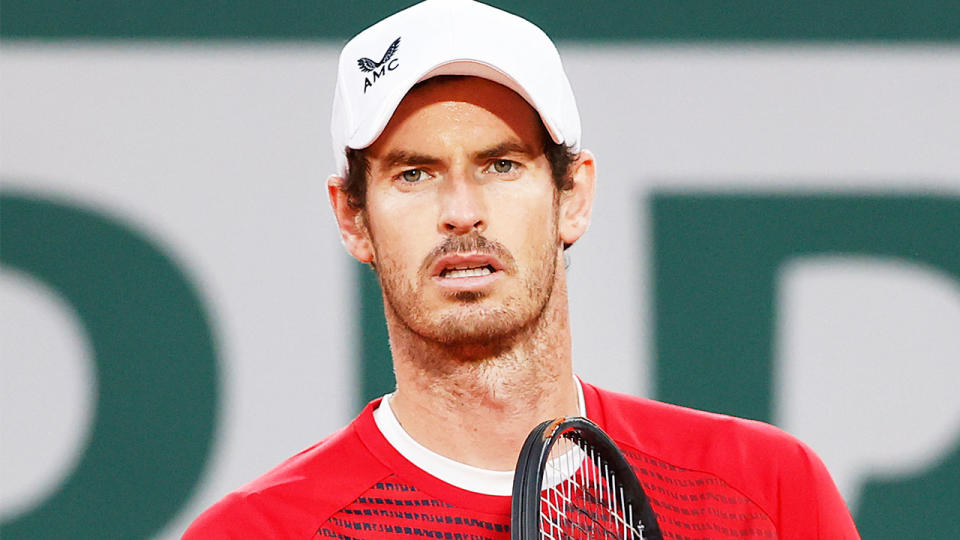 Andy Murray (pictured) getting ready for the next point.