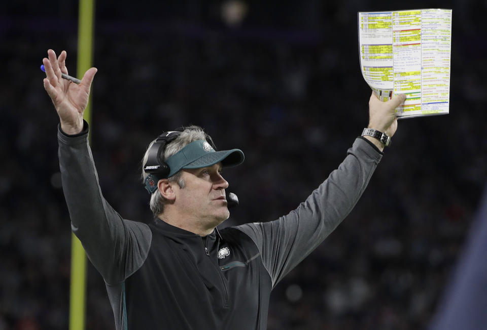 Eagles coach Doug Pederson had his option picked up for the 2020 season. (AP Photo/Matt Slocum)