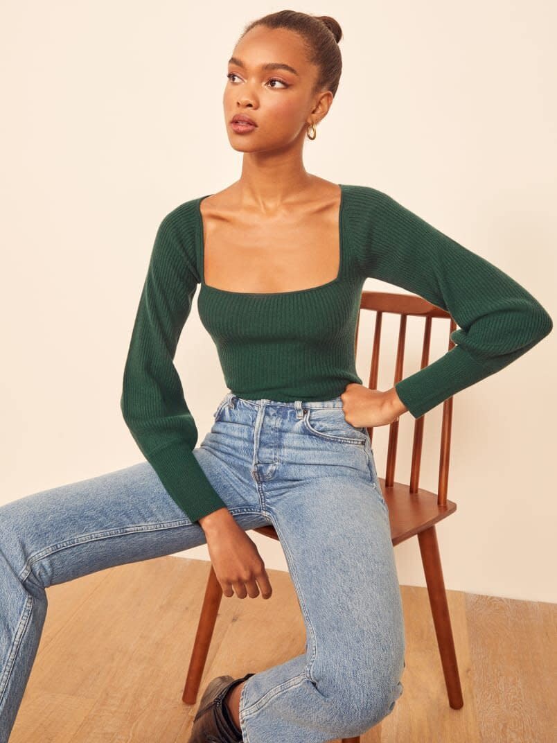 Perhaps it's the lingering effects of summer 2019's <strong>"<a href="https://www.harpersbazaar.com/uk/fashion/what-to-wear/g27430014/milkmaid-square-neck-summer-top-dress/" target="_blank" rel="noopener noreferrer">milkmaid top</a></strong>," just reimagined for fall. Or, perhaps, it's because anything and everything '90s is now back in fashion. Whatever the reason, we're predicting a big surplus of square-cut necklines for fall in the form of sweaters, blouses and even square-neck dresses for fall. (Pictured: <strong><a href="https://fave.co/2MZqL8D" target="_blank" rel="noopener noreferrer">Reformation's Isabel Sweater</a></strong>)