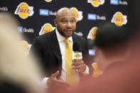 New Los Angeles Lakers head coach Darvin Ham speaks at a news conference Monday, June 6, 2022, in El Segundo, Calif. (David Crane/The Orange County Register via AP)