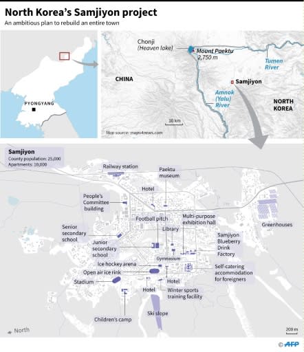 Map showing Samjiyon, where the town of Kim Jong Il birthplace is planned to rebuild