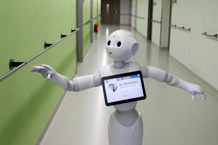 New recruit "Pepper" the robot, a humanoid robot designed to welcome and take care of visitors and patients, is seen at AZ Damiaan hospital in Ostend, Belgium June 16, 2016. REUTERS/Francois Lenoir