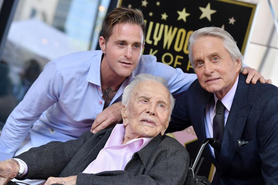 PHOTO: Cameron Douglas, Kirk Douglas and Michael Douglas attend the ceremony honoring Michael Douglas with star on the Hollywood Walk of Fame in Hollywood, CA, Nov. 06, 2018. (Axelle/Getty Images)