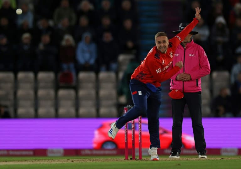 On the way back: England's Liam Livingstone bowls during the 1st T20 against Australia at Southampton (Adrian DENNIS)