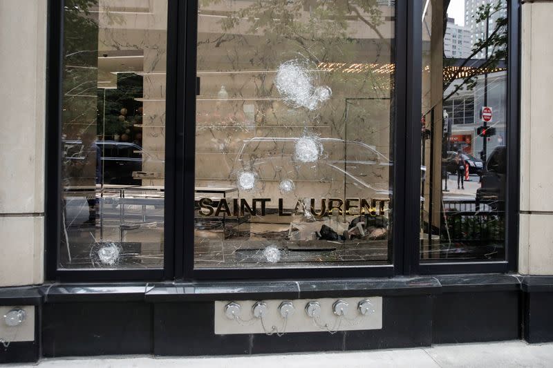 Looted Yves Saint Laurent Gold Coast shop is seen in Chicago