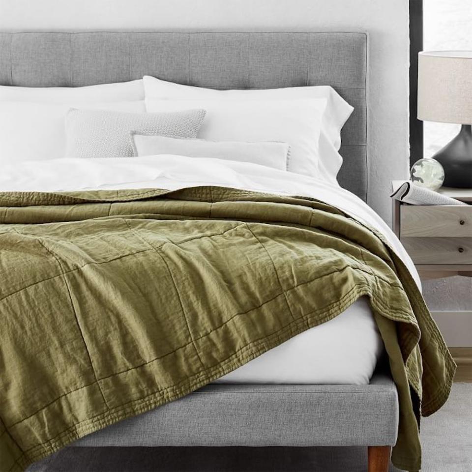 7) West Elm Belgian Flax Linen Quilt