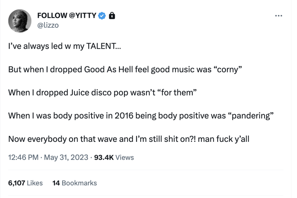 Screenshot of Lizzo's tweet