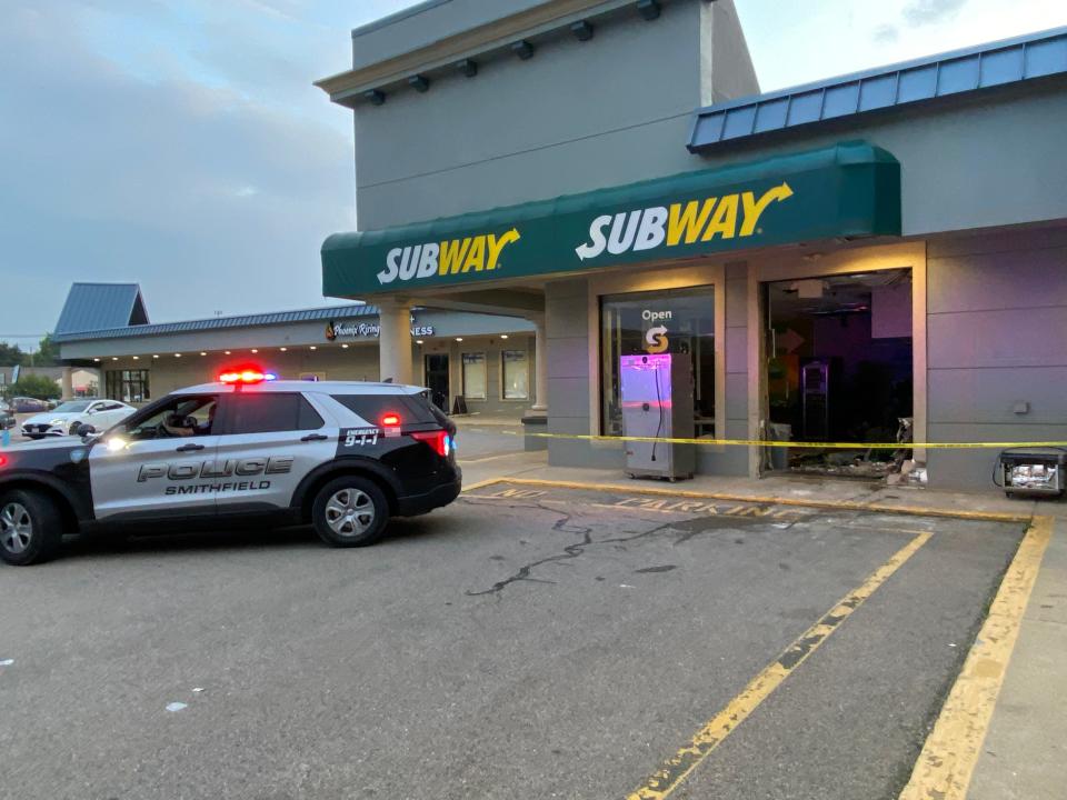 An out-of-control Volvo smashed through a Subway shop at the Apple Valley Mall in Smithfield on Wednesday afternoon.