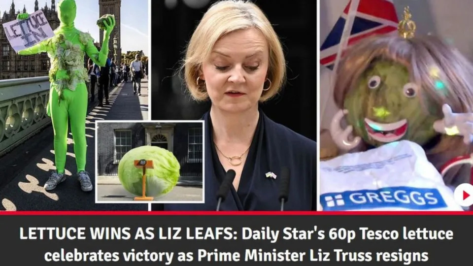 Varios montajes de Liz Truss y una lechuga con peluca.