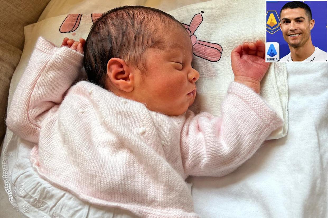 Cristiano Ronaldo's Partner Reveals Name of Newborn Daughter Following Twin Brother's Death. https://www.instagram.com/p/CdQcTPHMz1k/ ; TURIN, ITALY - DECEMBER 05: Cristiano Ronaldo of Juventus poses for a picture with his November 2020 MVP trophy prior to the Serie A match between Juventus and Torino FC at Allianz Stadium on December 05, 2020 in Turin, Italy. Football Stadiums around Italy remain empty due to the Coronavirus Pandemic as Government social distancing laws prohibit fans inside venues resulting in fixtures being played behind closed doors. (Photo by Valerio Pennicino/Getty Images)