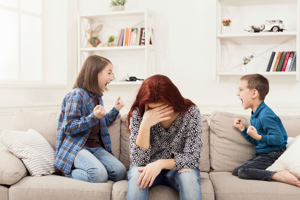 Exhausted Mom with Kids