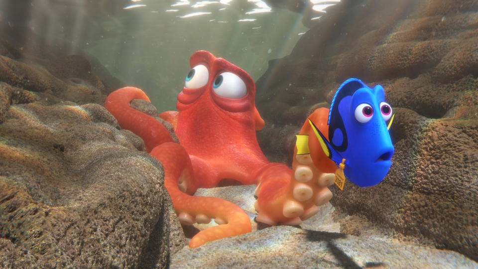 FINDING DORY, from left: Hank (voice: Ed O'Neill), Dory (voice: Ellen DeGeneres), 2016.  ©Walt Disney Studios Motion Pictures/courtesy Everett Collection