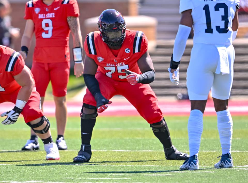 Ball State football's Corey Stewart in the team's game against Georgia Southern at Scheumann Stadium on Saturday, Sept. 23, 2023.