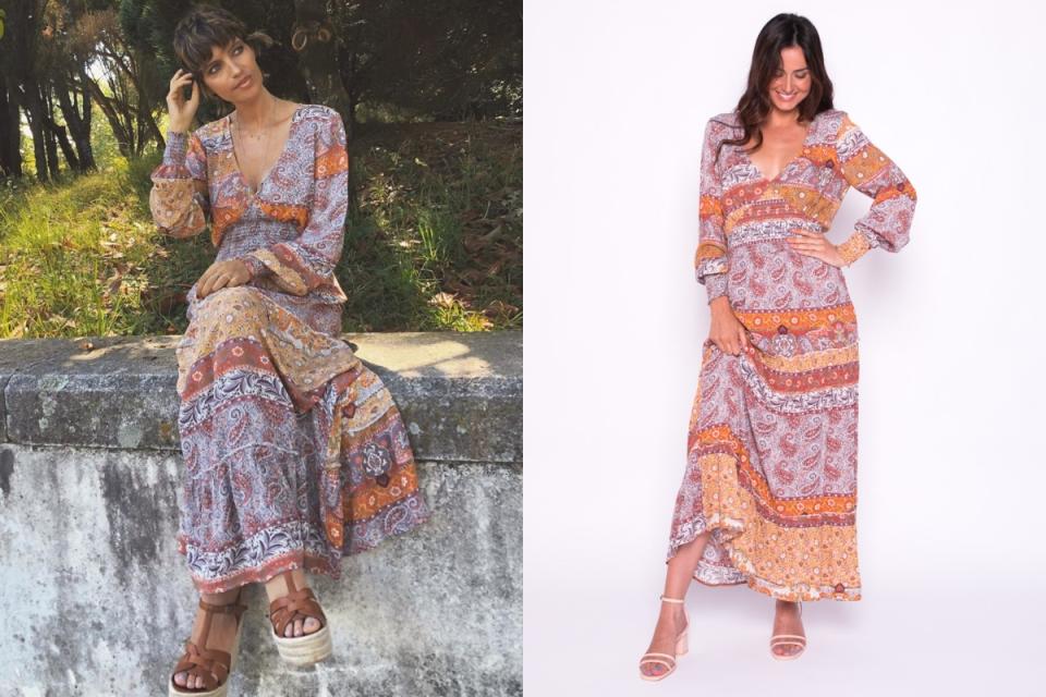 El lunes 29 de junio Sara Carbonero posó en Instagram con un vestido floral de Slow Love, la empresa que creó junto a Isabel Jiménez. 24 horas después la publicación ya ha superado los 150.000 'me gusta'. (Foto: Instagram / <a href="https://www.instagram.com/p/CCAyIwqjSoI/" rel="nofollow noopener" target="_blank" data-ylk="slk:@saracarbonero" class="link ">@saracarbonero</a> / <a href="https://slowlove.es/producto/vestido-sifesti/" rel="nofollow noopener" target="_blank" data-ylk="slk:Slow Love" class="link ">Slow Love</a>)