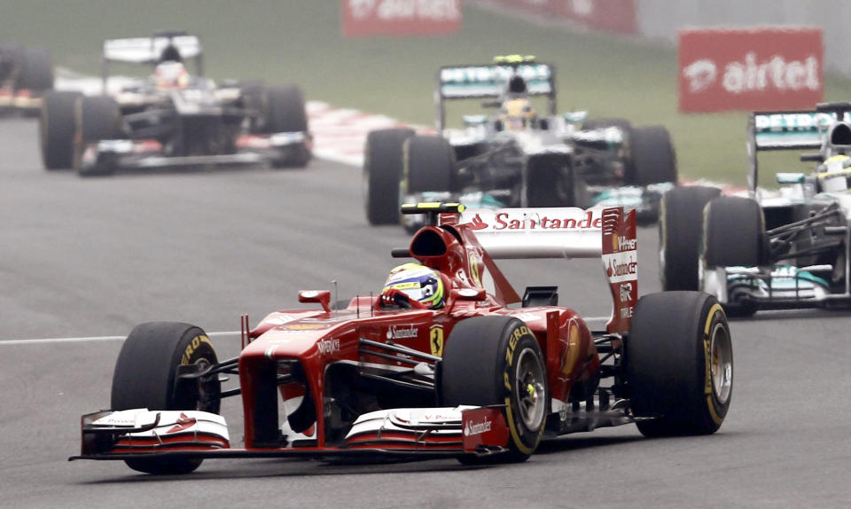 Ferrari Formula One driver Massa drives during the Indian F1 Grand Prix at the Buddh International Circuit in Greater Noida