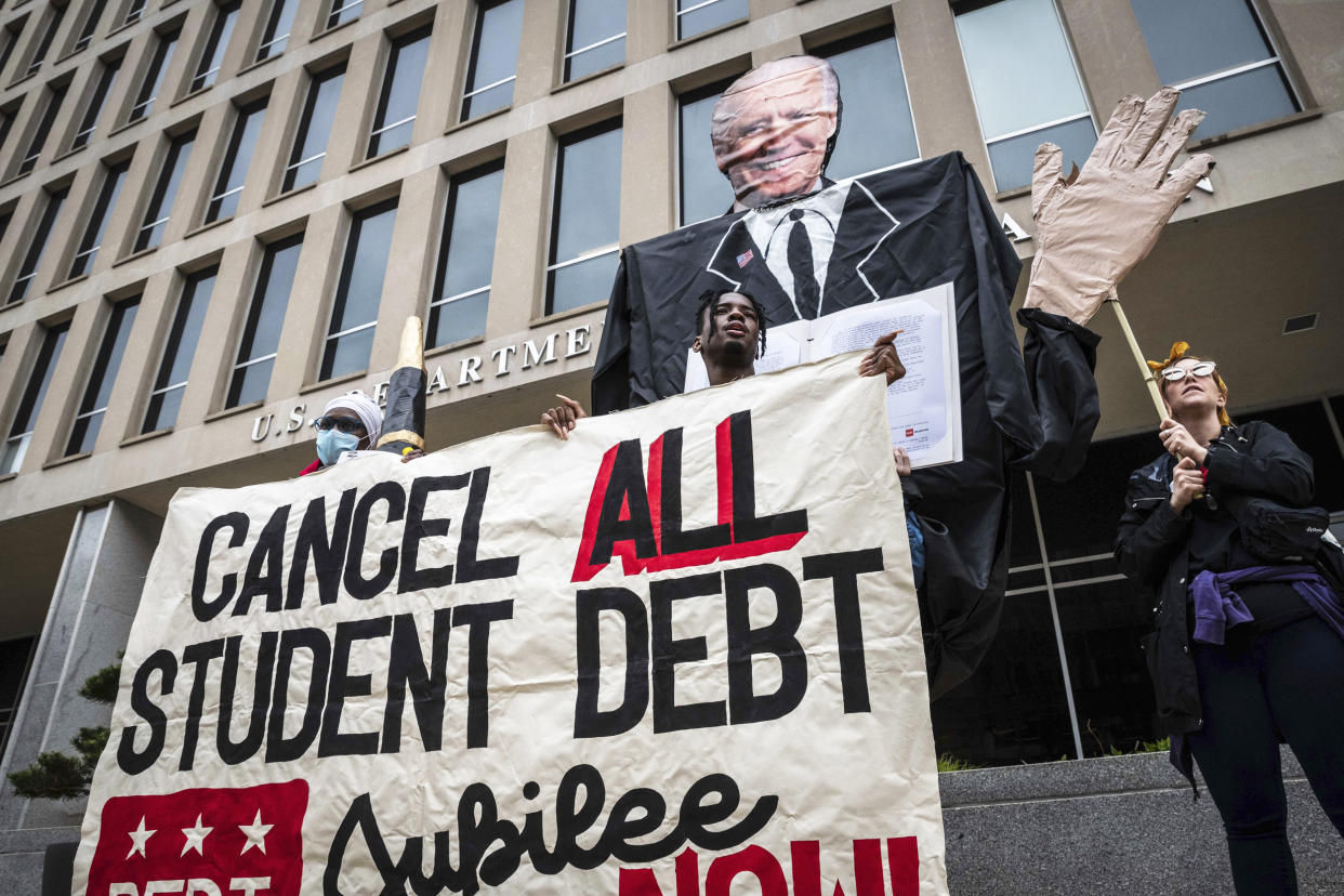 People march against student debt around the U.S. Department of Education (Alejandro Alvarez / Sipa via AP file)