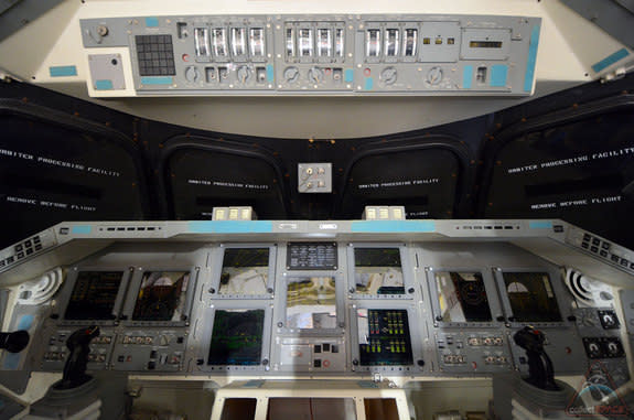 The flight deck aboard the space shuttle Independence at Space Center Houston has been outfitted with a new "glass cockpit," as first revealed here. 