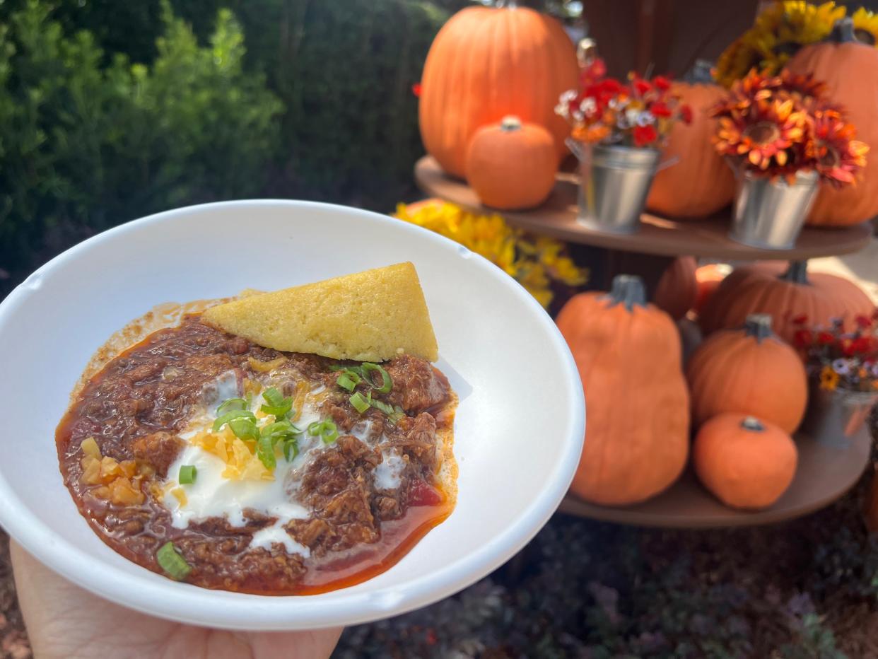 The new Autumn Chili at the festival’s Forest & Field kiosk is made with bison, lamb, pork belly and root vegetables. It’s topped with smoked cheddar and crème fraiche and served with jalapeño cornbread.