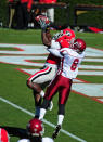 ATHENS, GA - NOVEMBER 5: Orson Charles #7 of the Georgia Bulldogs makes a catch for a touchdown against Justin Smith #8 of the New Mexico State Aggies at Sanford Stadium on November 5, 2011 in Athens, Georgia. Photo by Scott Cunningham/Getty Images)