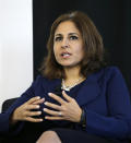 FILE - In this Monday, Nov. 10, 2014, file photo, Neera Tanden, president of Center for American Progress, speaks during an introduction for New Start New Jersey at NJIT in Newark, N.J. President-elect Joe Biden is expected to name several of his most senior economic advisers in the coming days. Tanden could be one of those named. (AP Photo/Mel Evans, File)