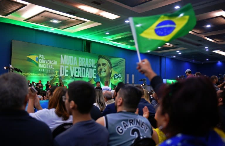 Supporters of far-right Brazilian presidential candidate Jair Bolsonaro at a July rally in Rio de Janeiro