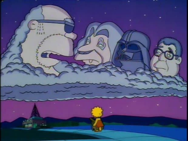 <p>Fox</p><p>This is a very odd joke buried in an emotional moment. Following the death of Bleeding Gums Murphy, Lisa plays his song on the radio, and the clouds form into a vision of the man himself saying thank you to Lisa. Then various other characters like Mufasa and Darth Vader appear for a quick joke.</p><p>In that moment, Mufasa mistakenly says the name “Kimba” before correcting himself to “Simba”. This is a reference to the story that originally inspired The Lion King, a 1966 anime known as Kimba the White Lion.</p>