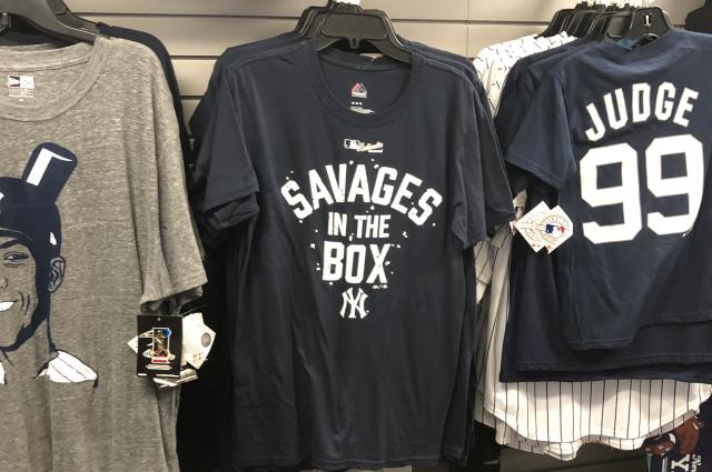 savages in the box yankees shirt