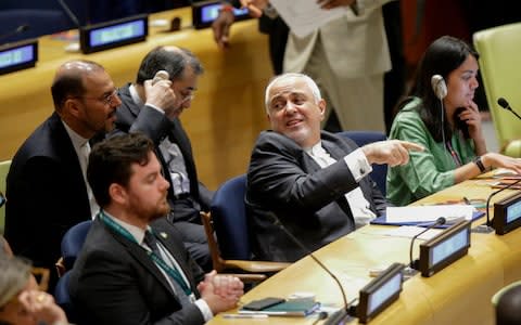 Iranian Foreign Minister Javad Zarif attends a UN session on sustainable development on Wednesday - Credit: Kena Betancur/AFP